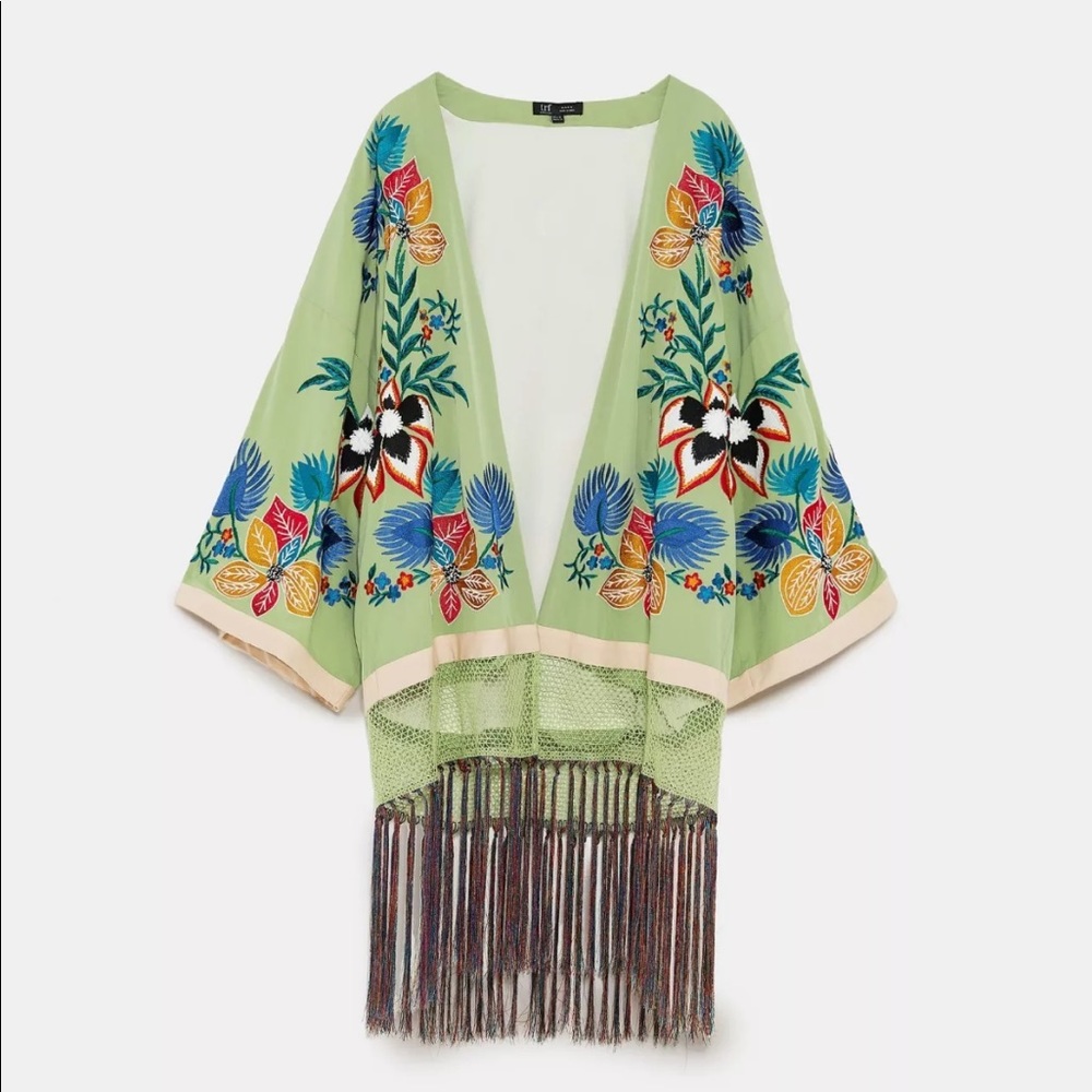 Zara Embroidered Fringe Kimono - Picture 2 of 14